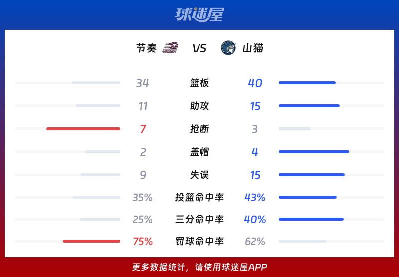 节奏vs山猫球队数据