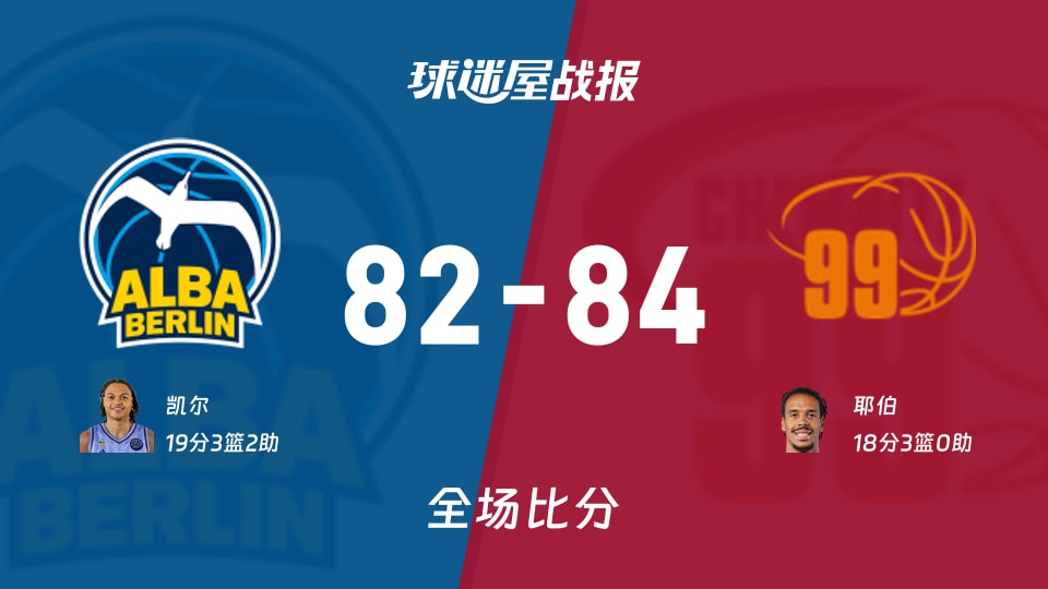 德篮甲常规赛：耶伯18+3，开姆尼茨以84-82战胜ALBA柏林