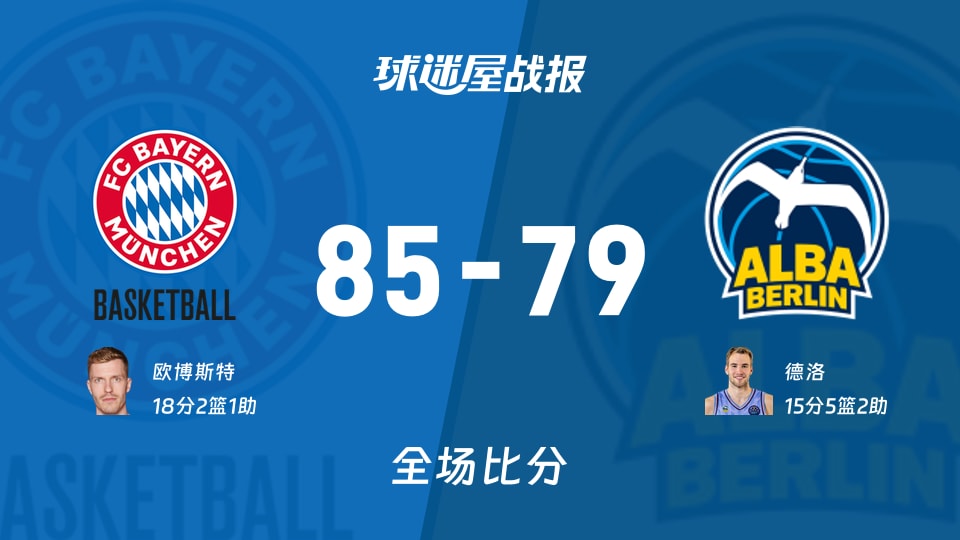 德篮甲常规赛：拜仁慕尼黑以85-79战胜ALBA柏林，欧博斯特18+2+1